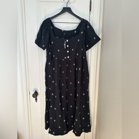 Madewell Daisy Embroidered Square Neck Lightspun Midi Dress Nedium - Picture 4 of 6